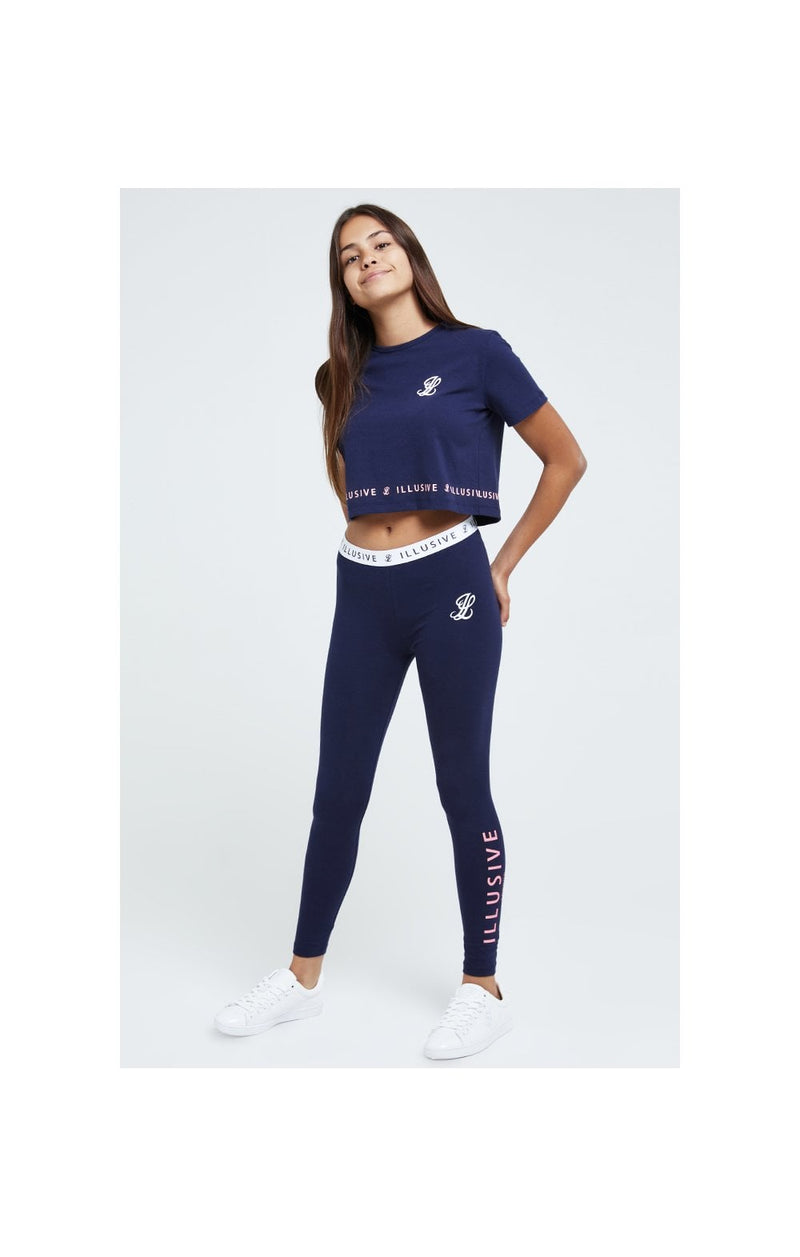 Illusive London Printed Hem Crop Tee - Navy