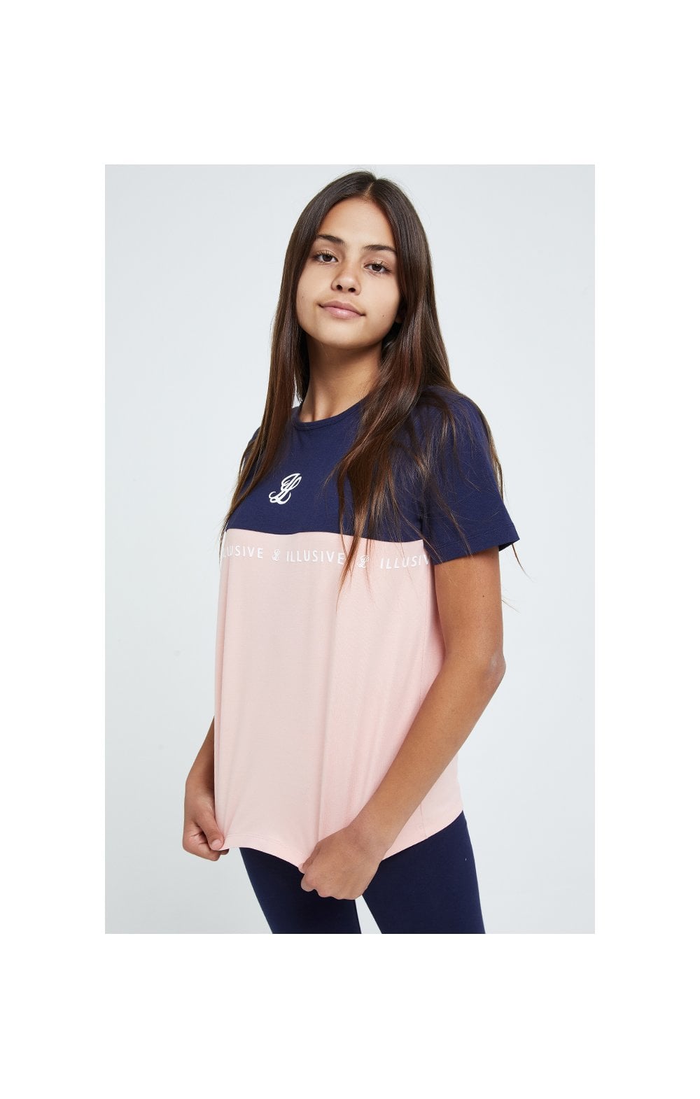 Load image into Gallery viewer, Illusive London Colour Block Boyfriend Tee - Navy &amp; Pink