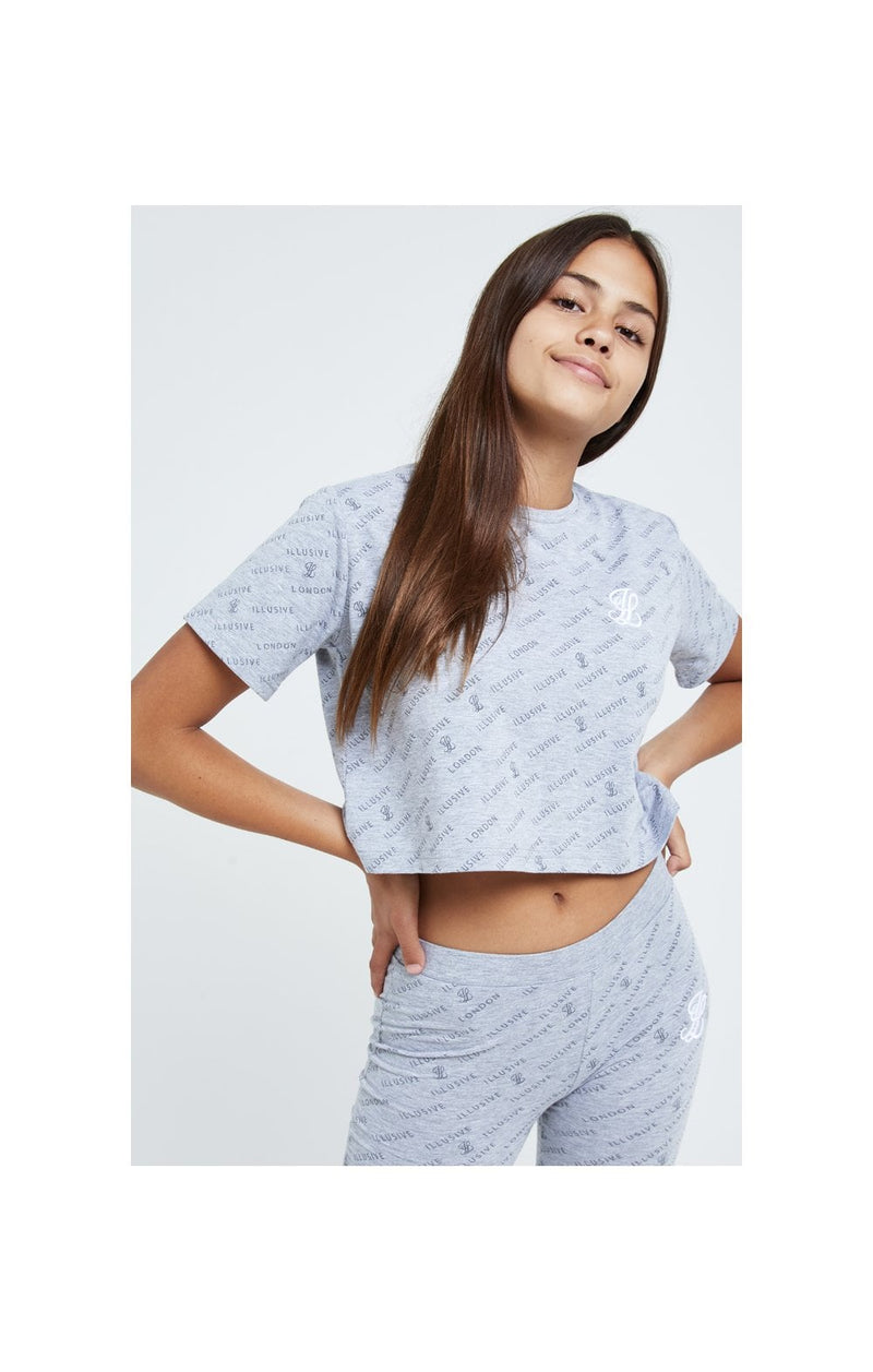 Illusive London Aop Crop Tee - Grey Marl
