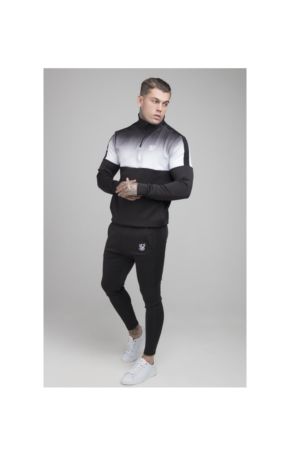 Load image into Gallery viewer, SikSilk 1/4 Zip Fade Track Top - Black &amp; White (4)