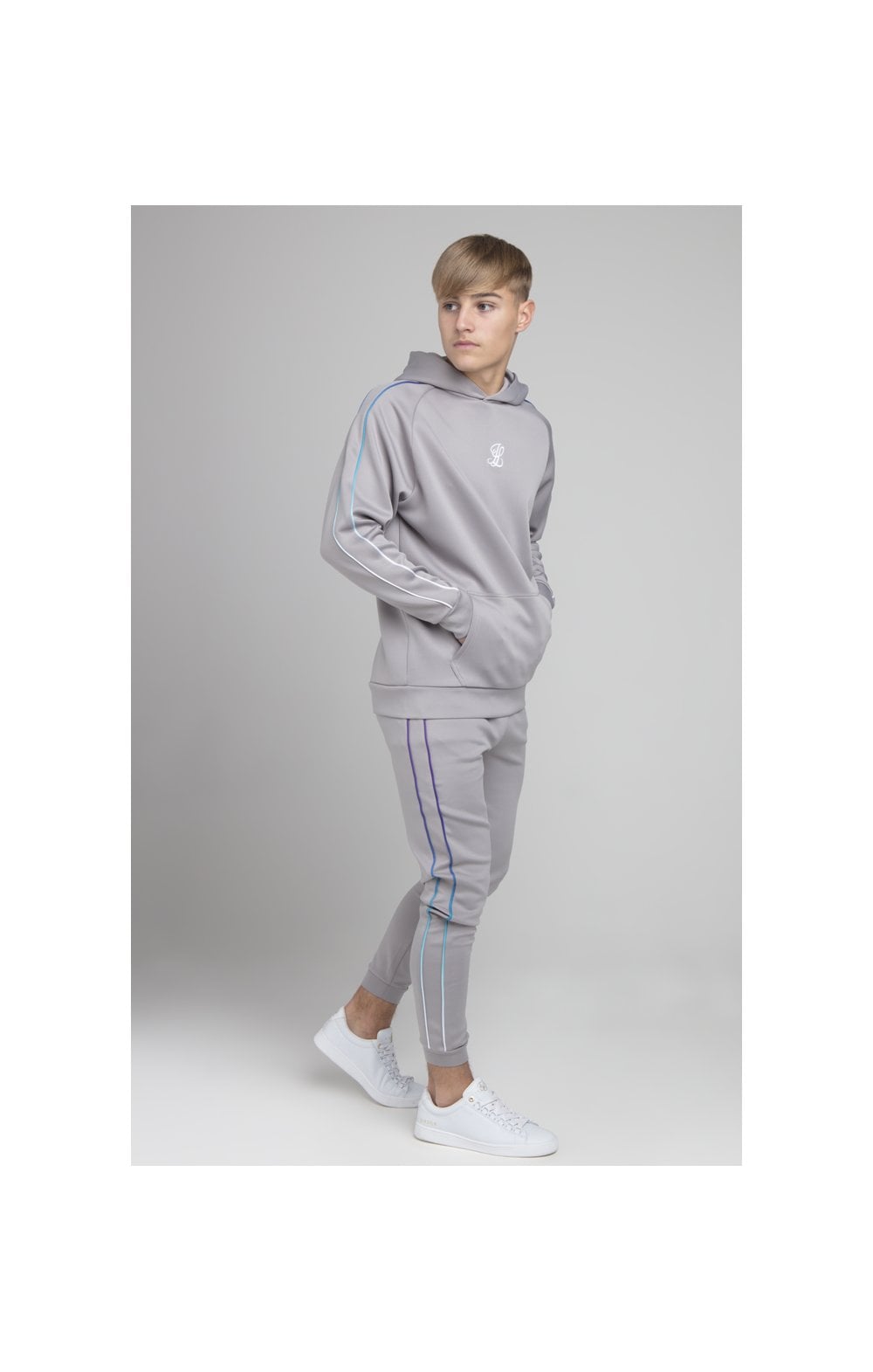 Load image into Gallery viewer, Illusive London Poly Piped Overhead Hoodie - Light Grey (3)