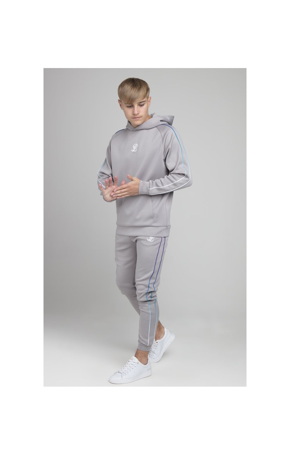 Load image into Gallery viewer, Illusive London Poly Piped Overhead Hoodie - Light Grey (4)