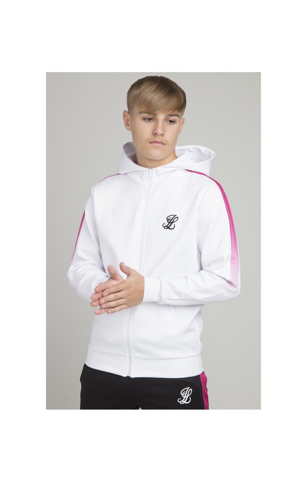Load image into Gallery viewer, Illusive London Fade Panel Zip Through - White &amp; Pink