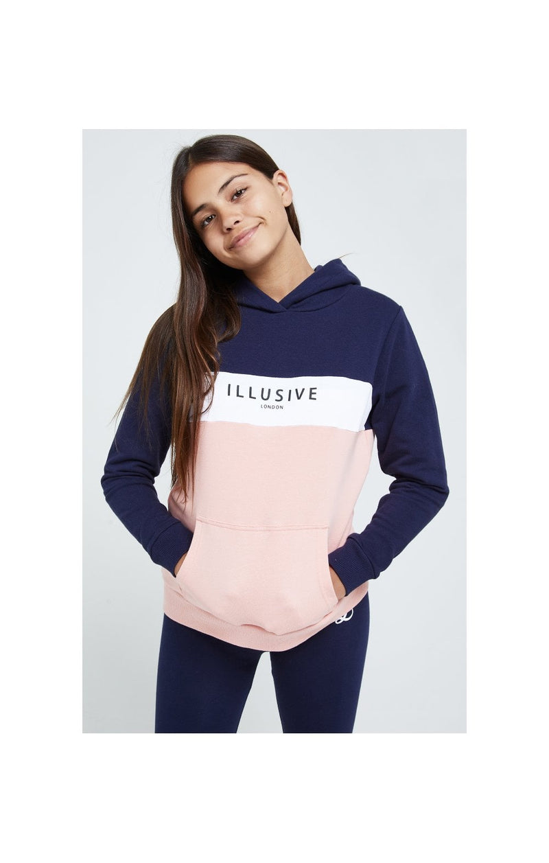 Illusive London Colour Block Hoodie - Navy & Pink