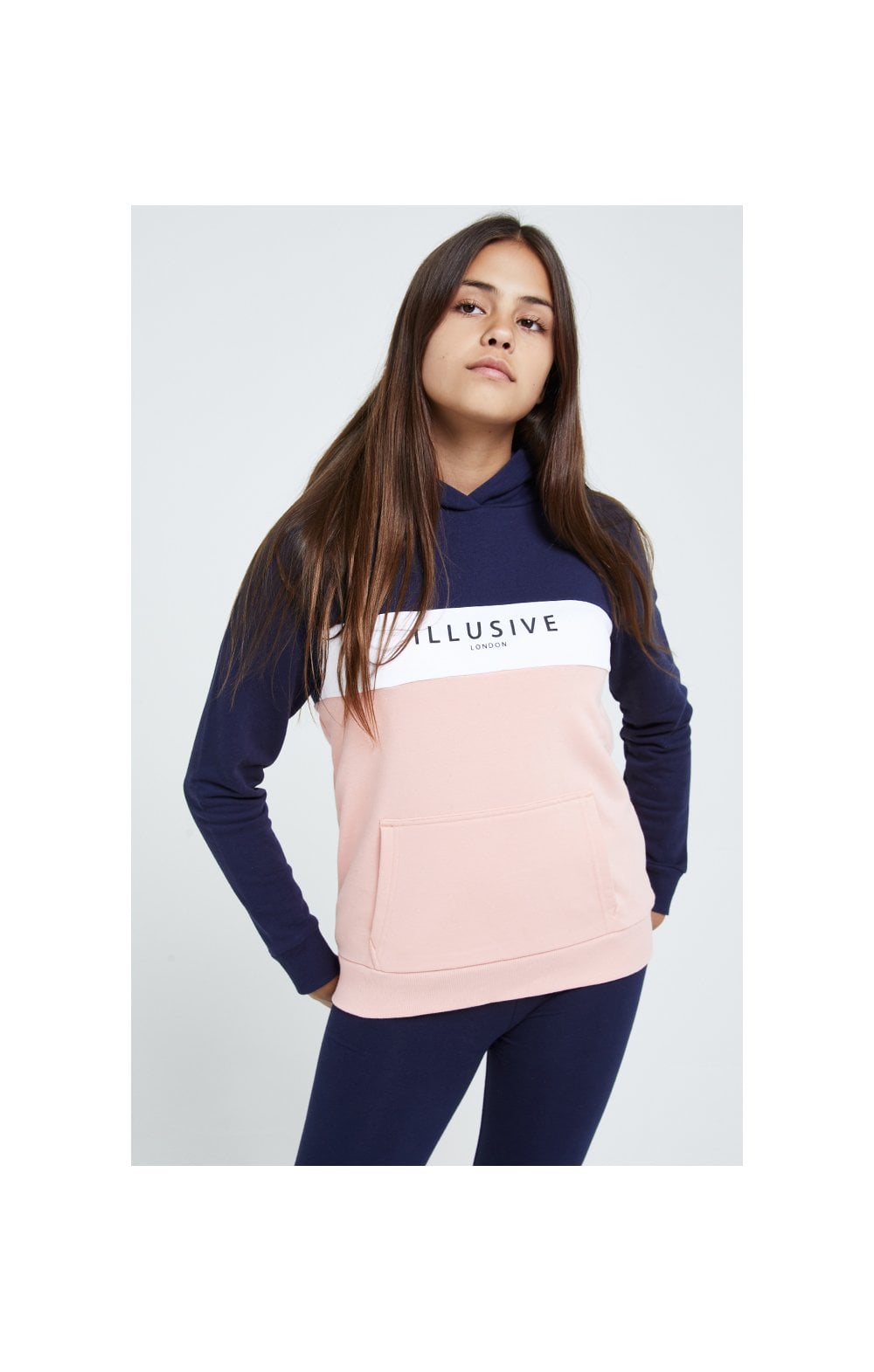 Illusive London Colour Block Hoodie - Navy & Pink (1)