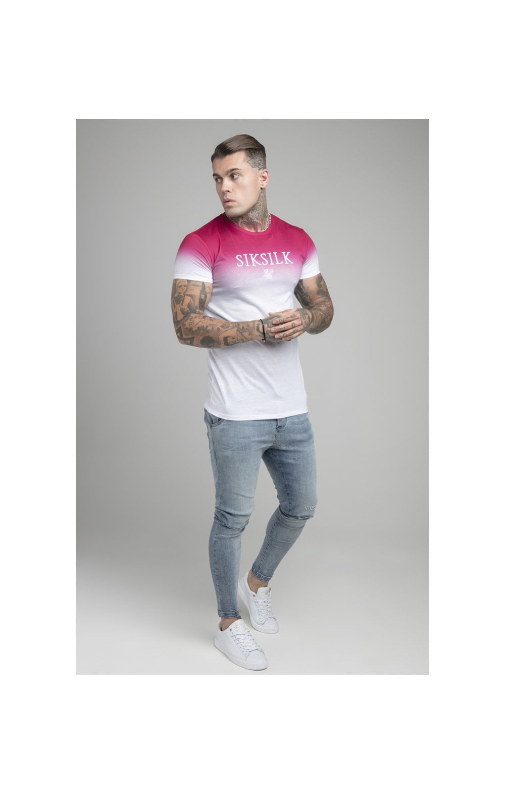 Pink Embroidered Muscle Fit T-Shirt (3)