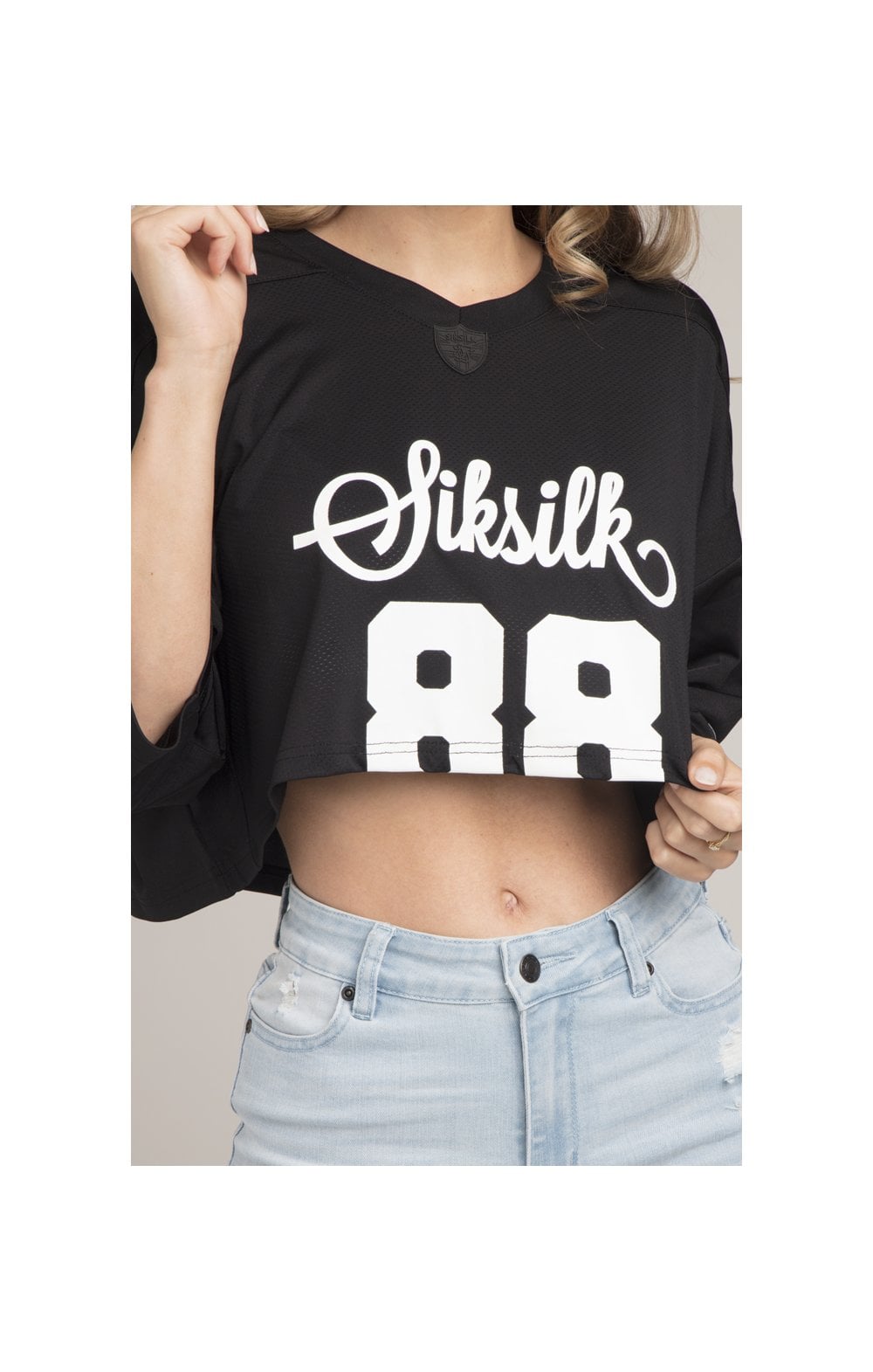 SikSilk Retro Football Crop Jersey - Black (1)