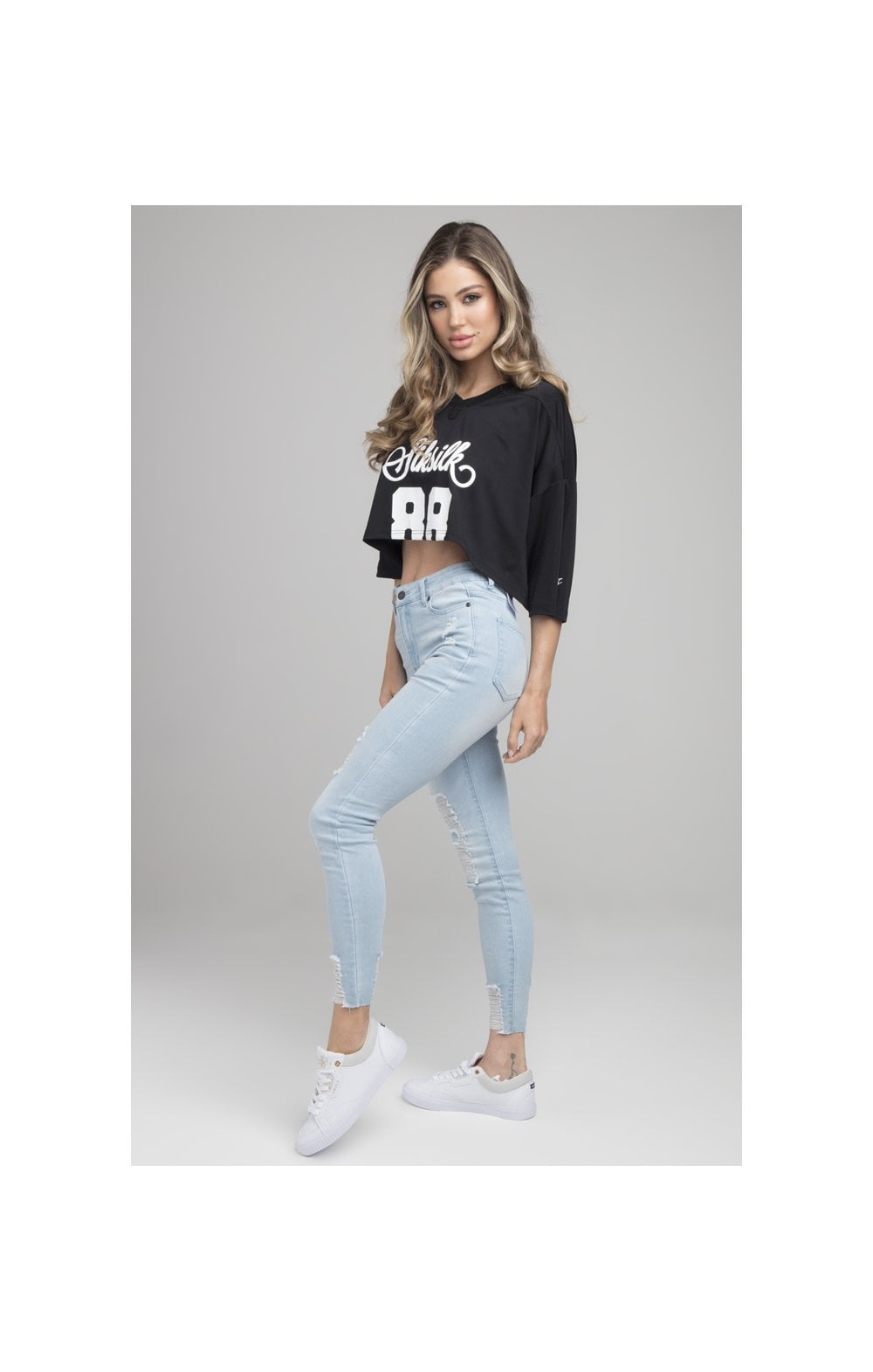 SikSilk Retro Football Crop Jersey - Black (2)