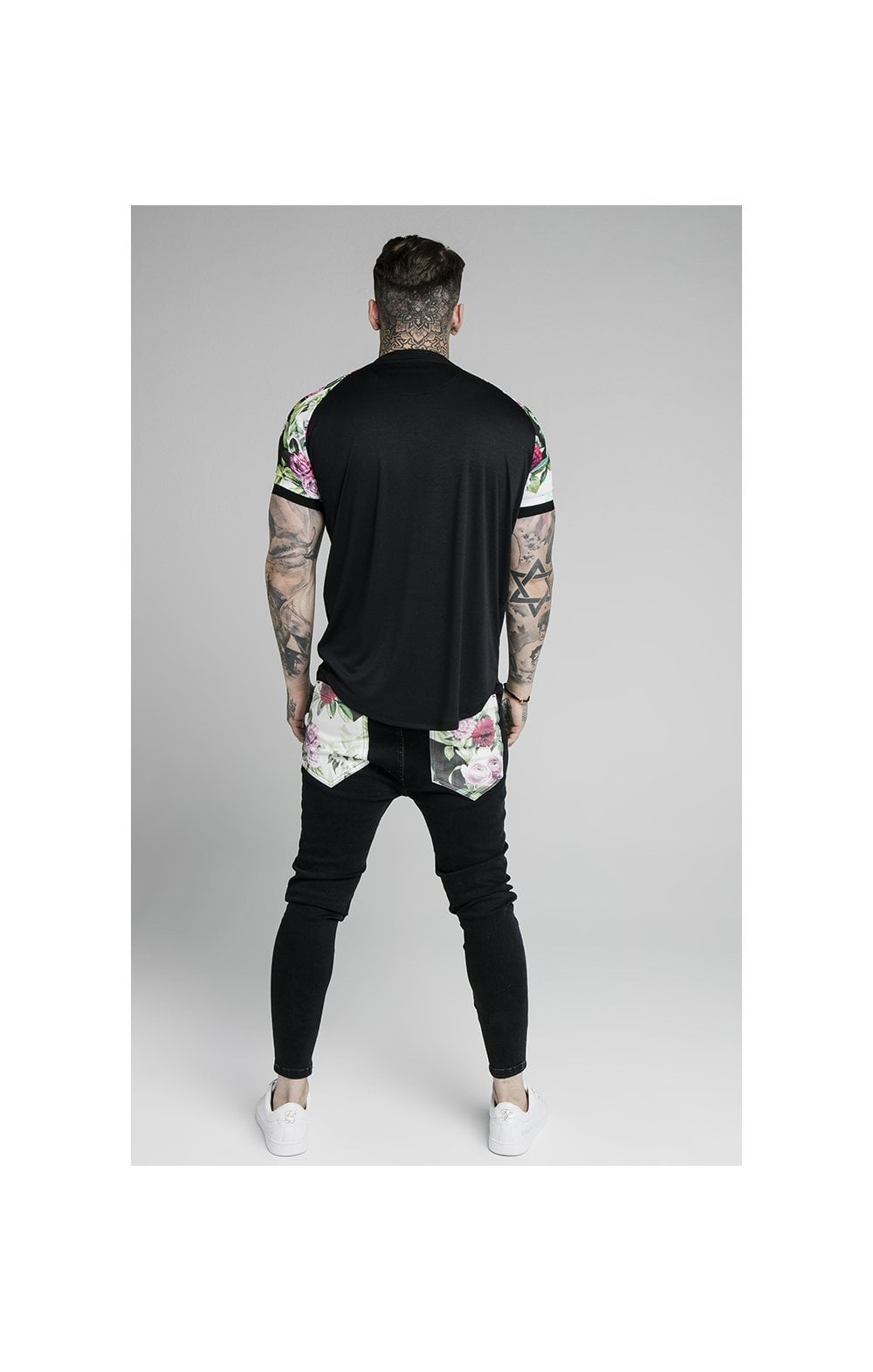 SikSilk S/S Interlock Baseball Tee - Black & Floral Pixel (5)