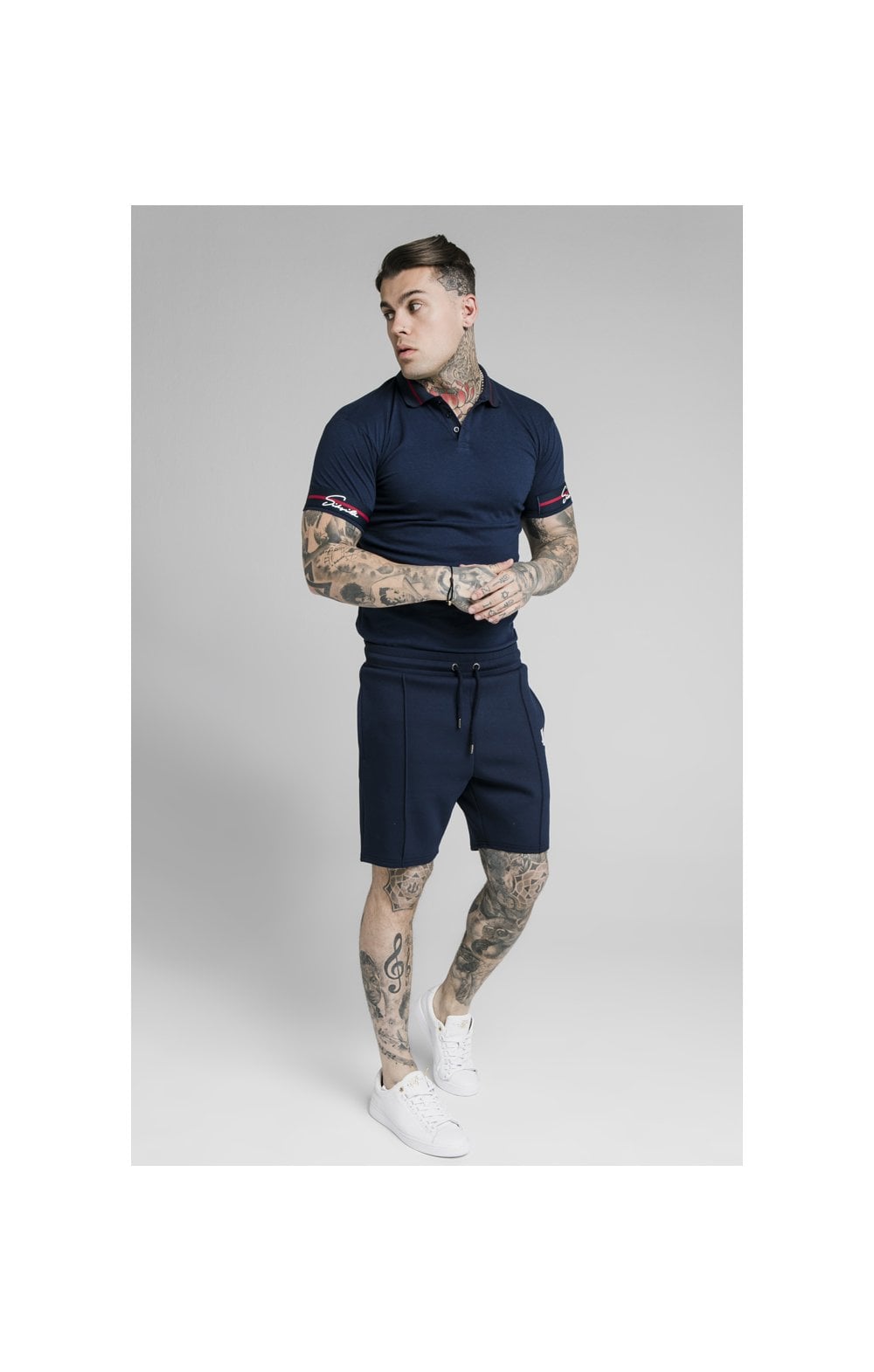 SikSilk Pique Polo Shirt Exposed Tape - Navy (2)