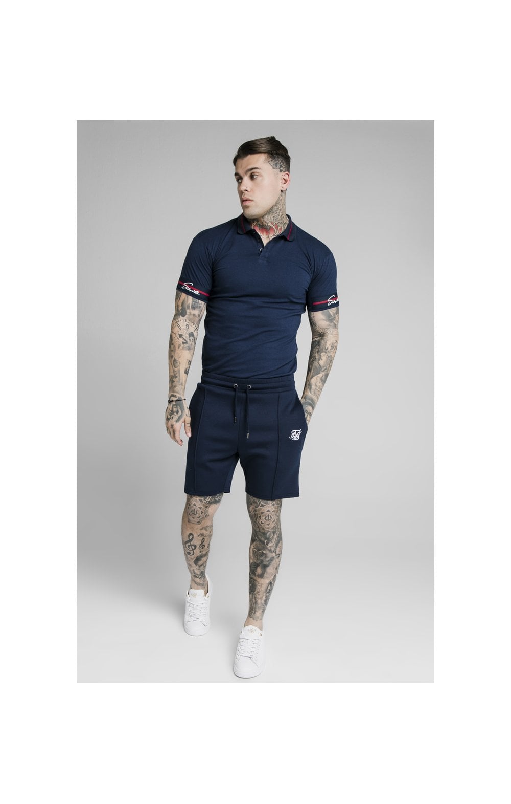 SikSilk Pique Polo Shirt Exposed Tape - Navy (4)