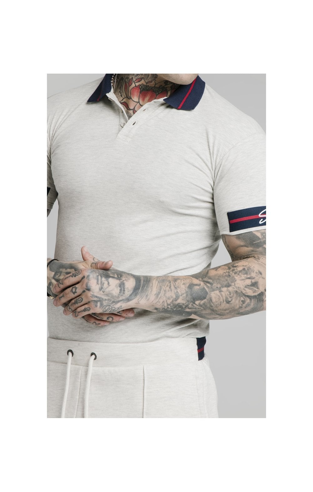 SikSilk Pique Polo Shirt Exposed Tape - Light Grey (1)
