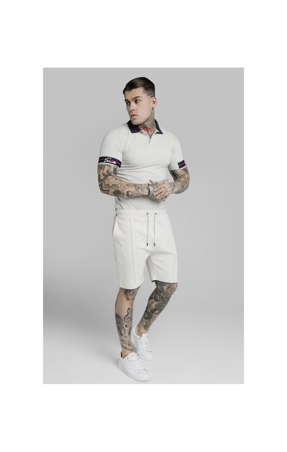 Load image into Gallery viewer, SikSilk Pique Polo Shirt Exposed Tape - Light Grey (2)