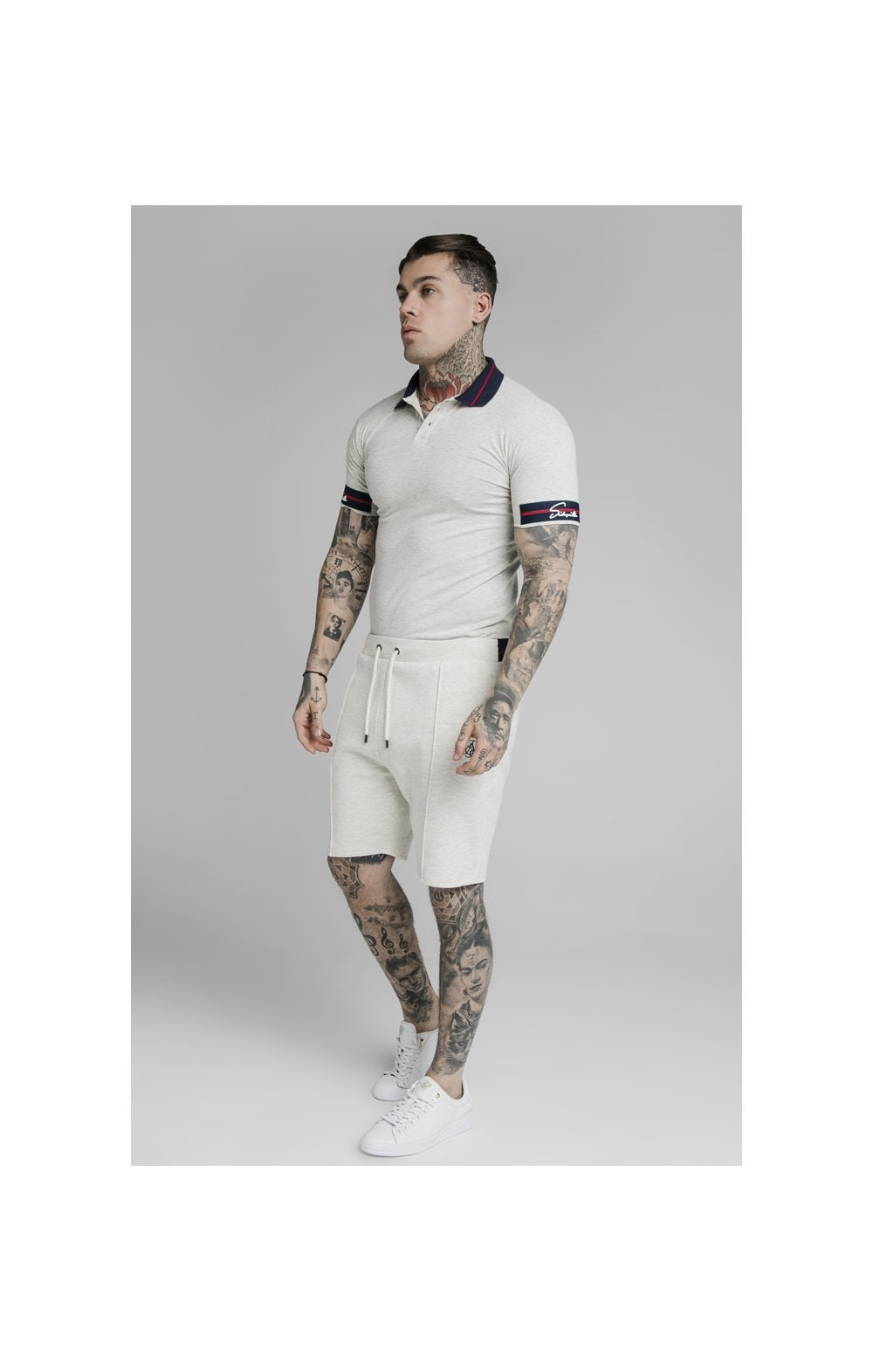 Load image into Gallery viewer, SikSilk Pique Polo Shirt Exposed Tape - Light Grey (3)