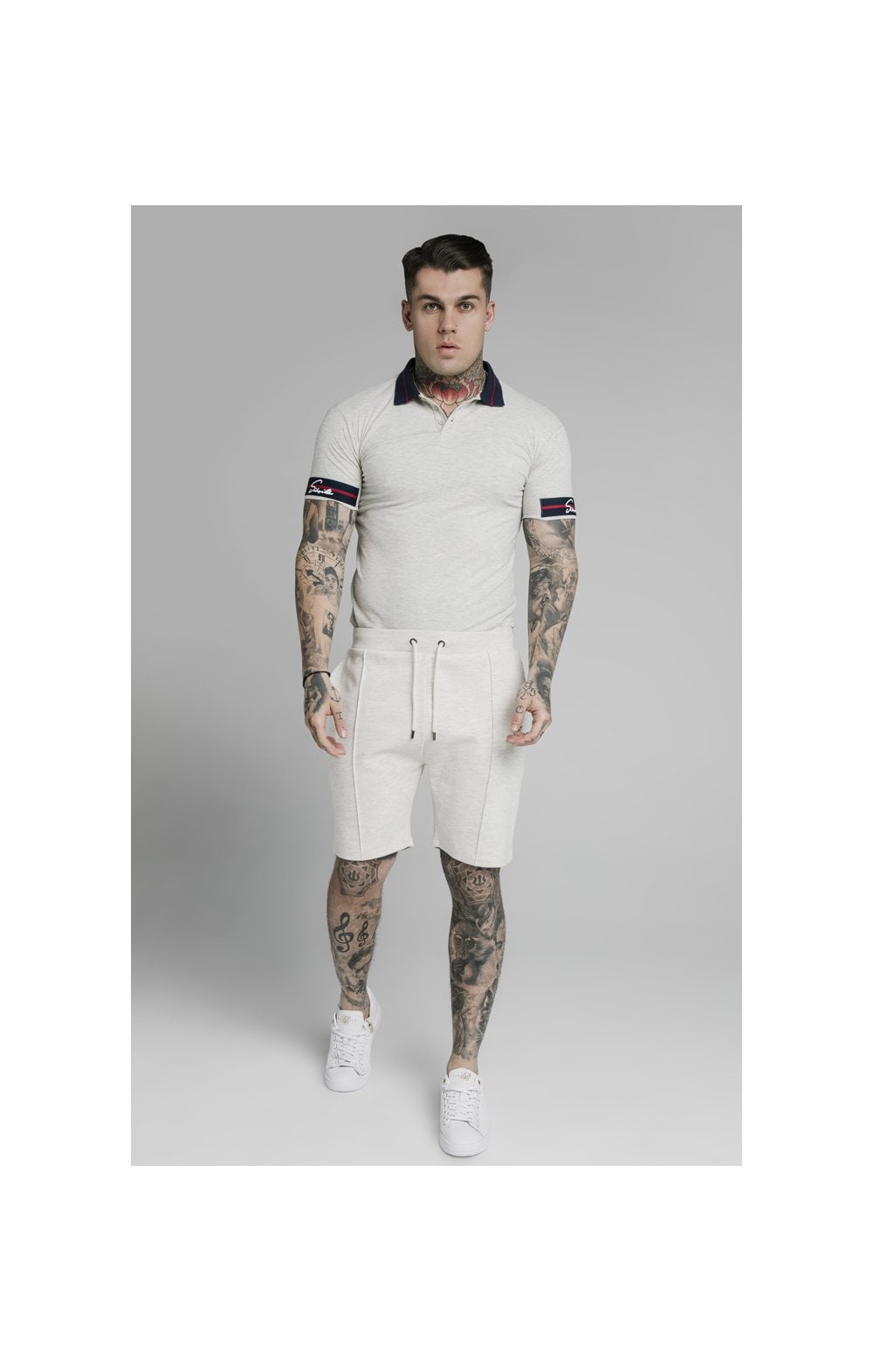 Load image into Gallery viewer, SikSilk Pique Polo Shirt Exposed Tape - Light Grey (4)