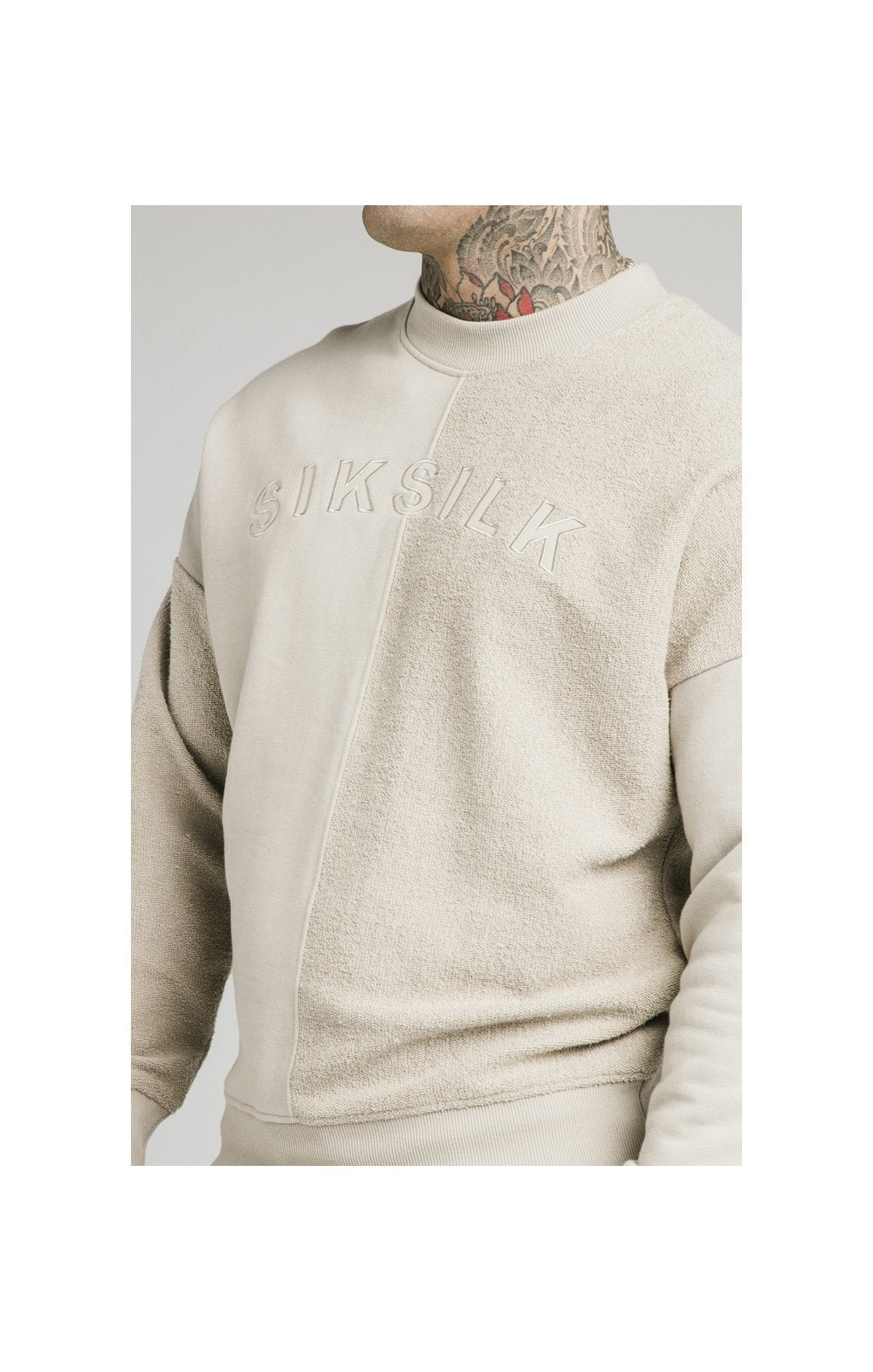 SikSilk Half & Half Crew Sweater - Stone (1)