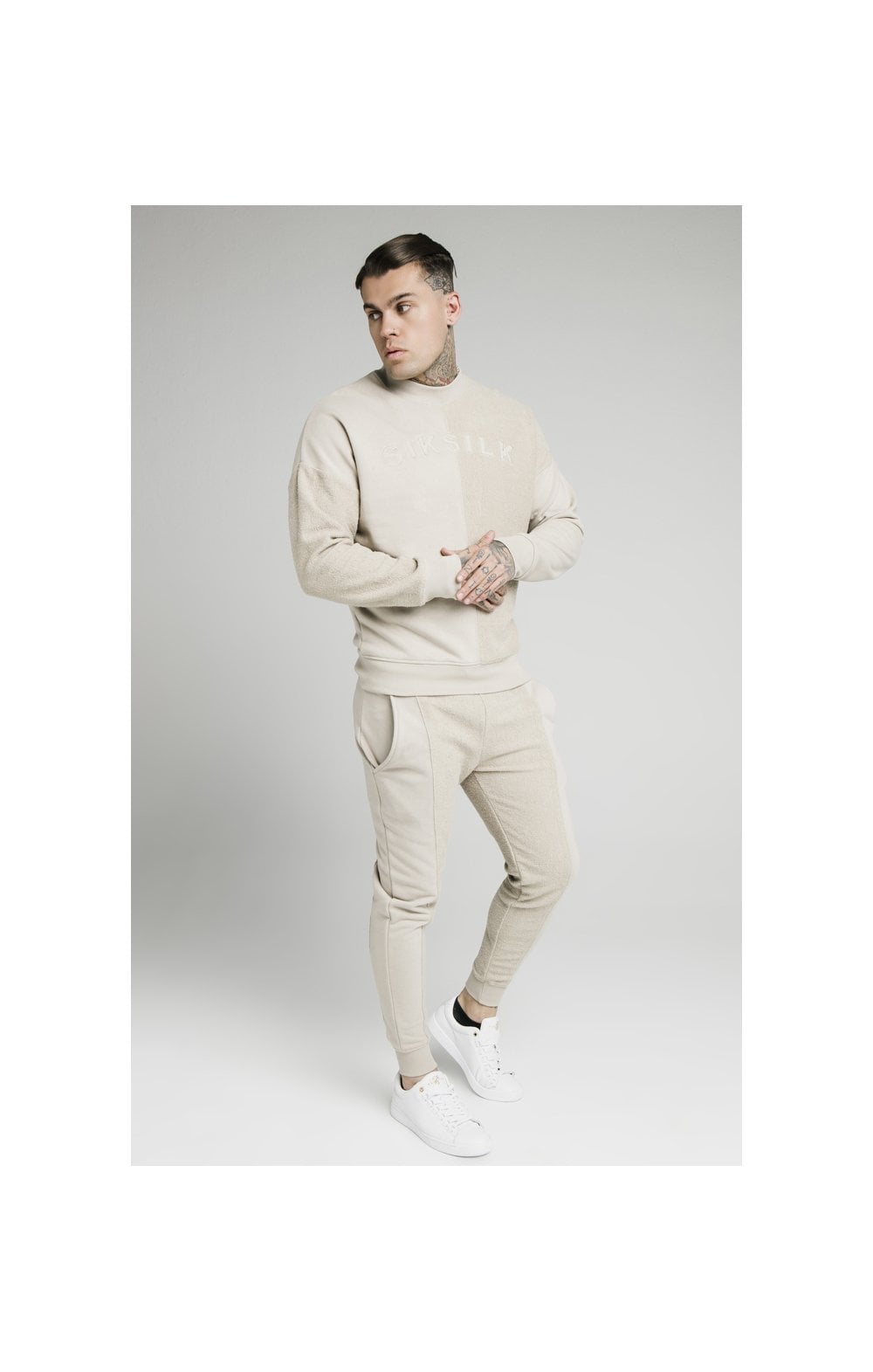 SikSilk Half & Half Crew Sweater - Stone (4)