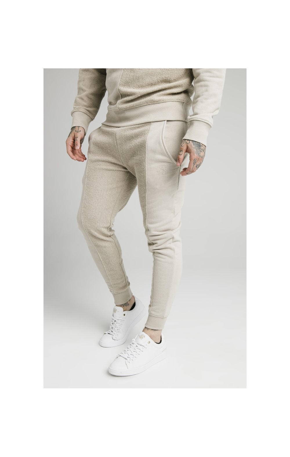 SikSilk Half & Half Fitted Jogger - Stone