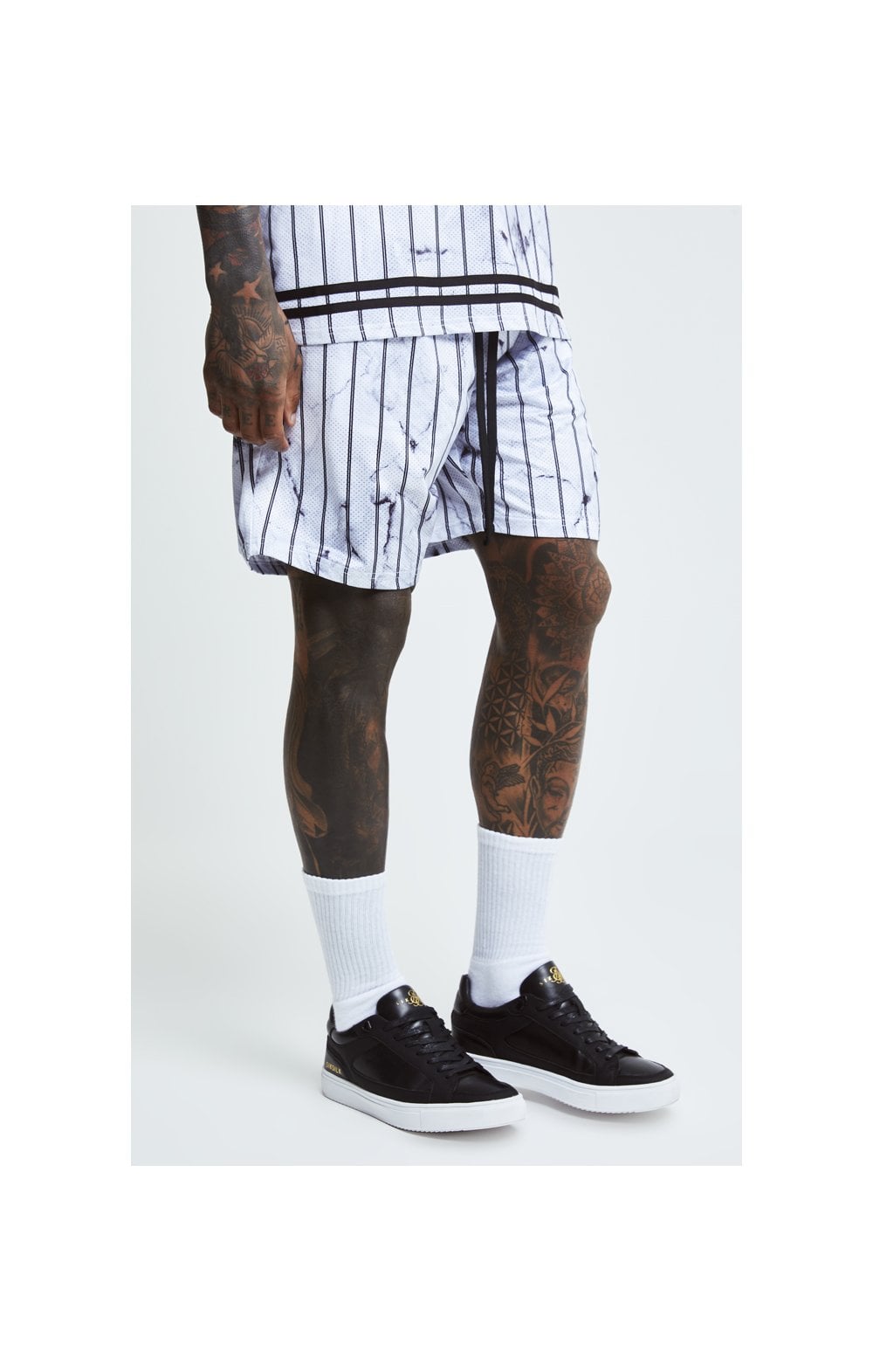 SikSilk Marble Relaxed Shorts - White & Grey (1)