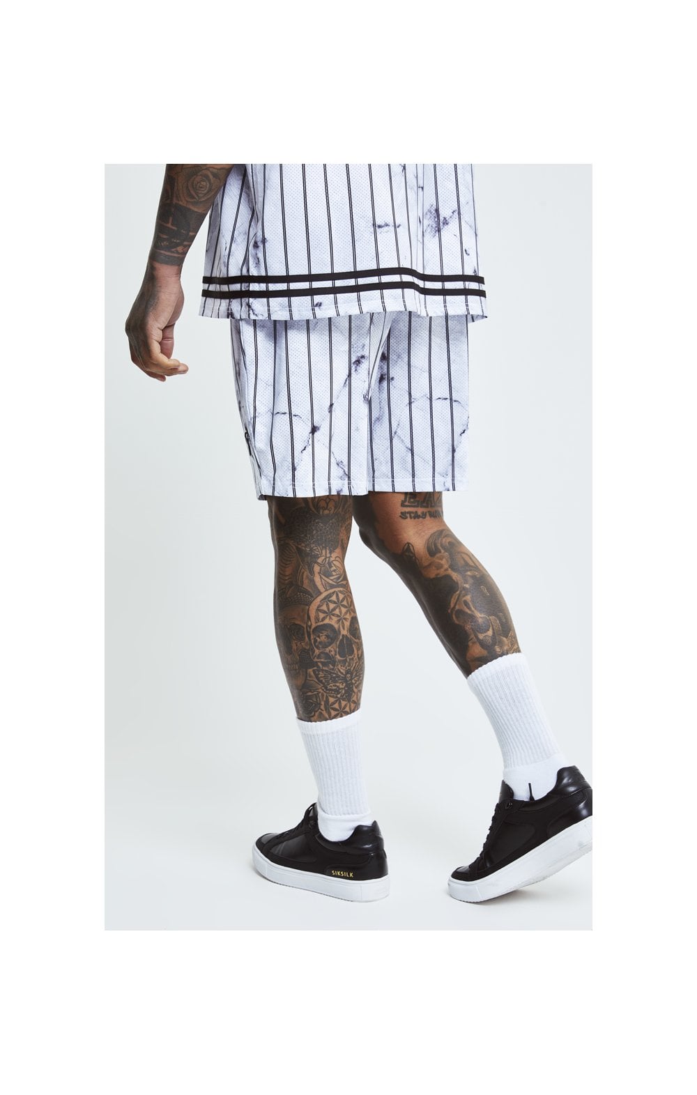 SikSilk Marble Relaxed Shorts - White & Grey (3)