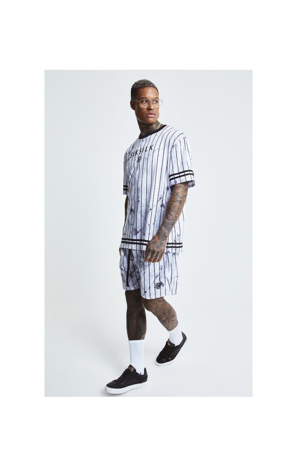 SikSilk Marble Relaxed Shorts - White & Grey (4)
