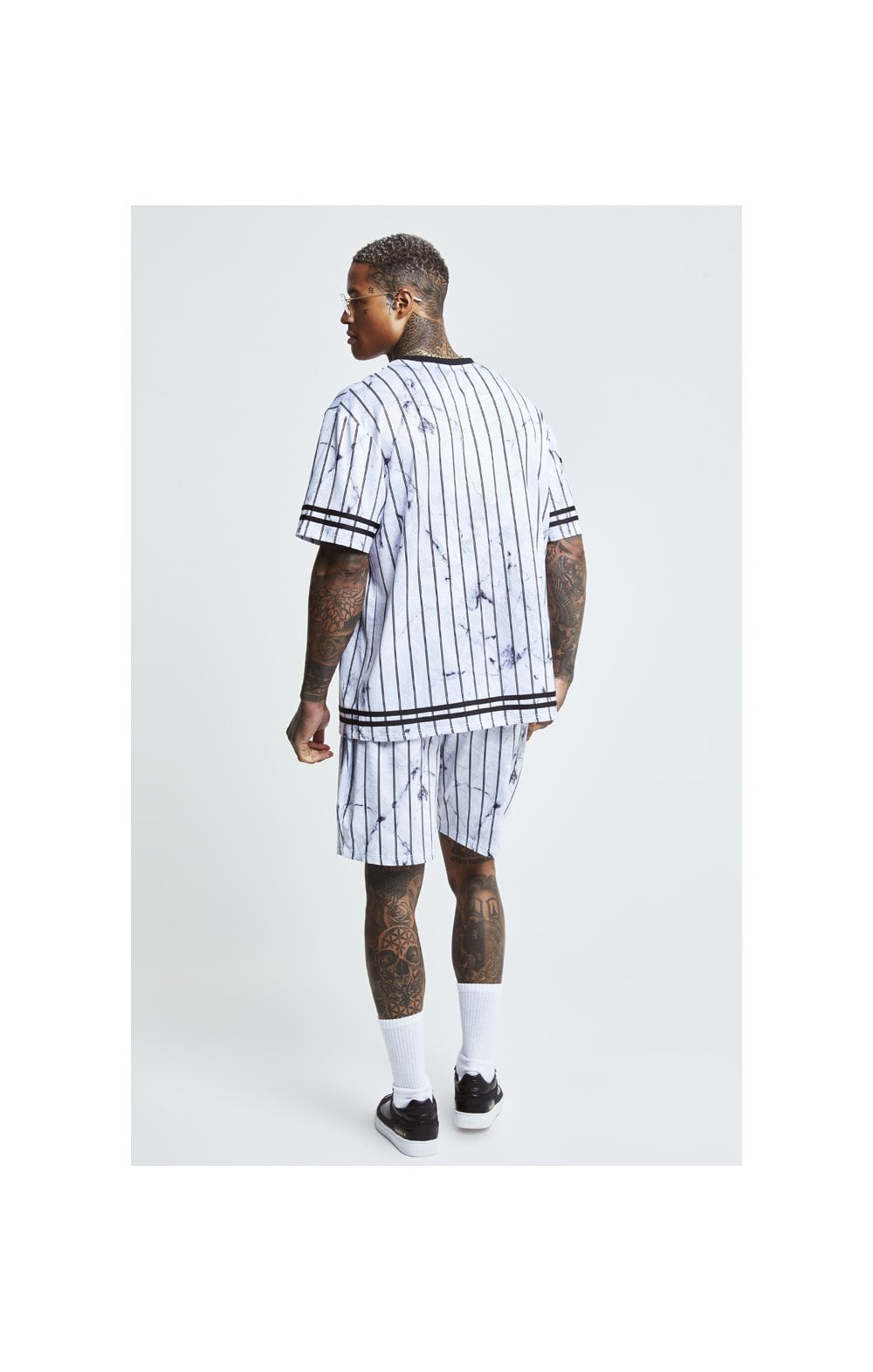 SikSilk Marble Relaxed Shorts - White & Grey (5)
