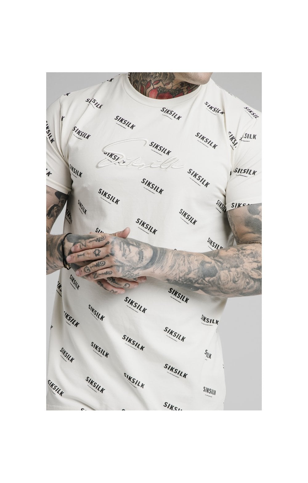 SikSilk Repeat Print Box Tee - Off White (1)