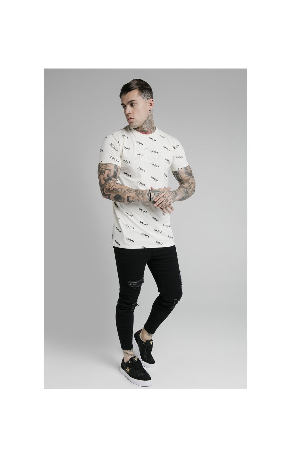 Load image into Gallery viewer, SikSilk Repeat Print Box Tee - Off White (2)