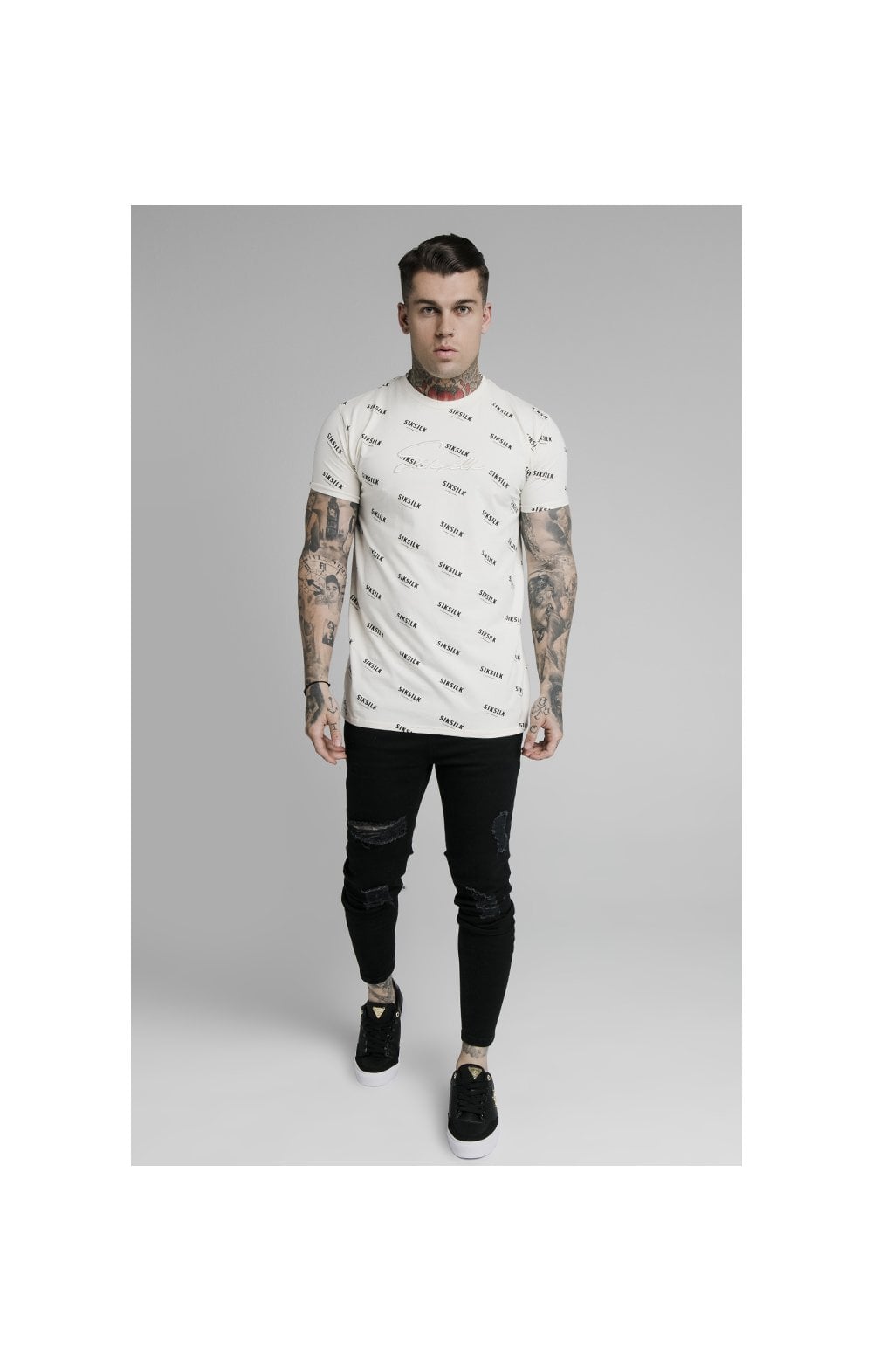 SikSilk Repeat Print Box Tee - Off White (3)