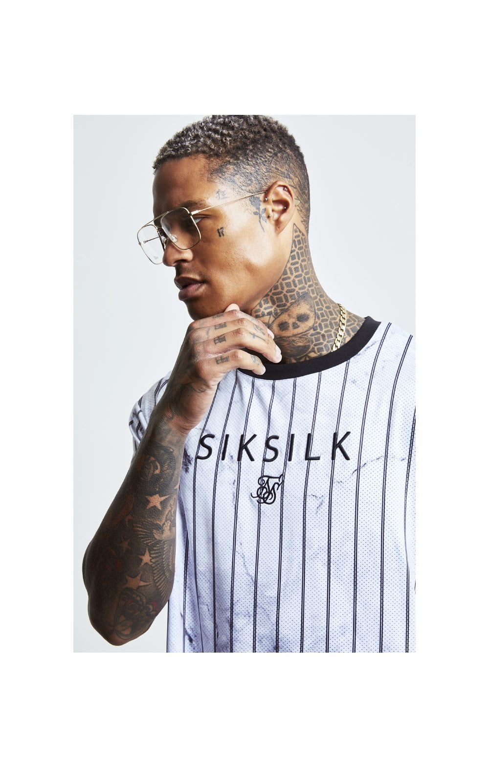 SikSilk S/S Marble Essential Tee - White & Grey (1)