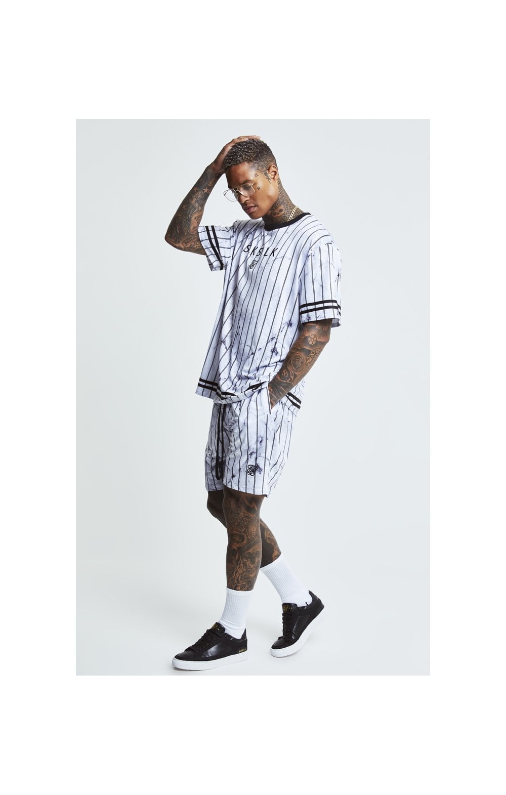 SikSilk S/S Marble Essential Tee - White & Grey (3)