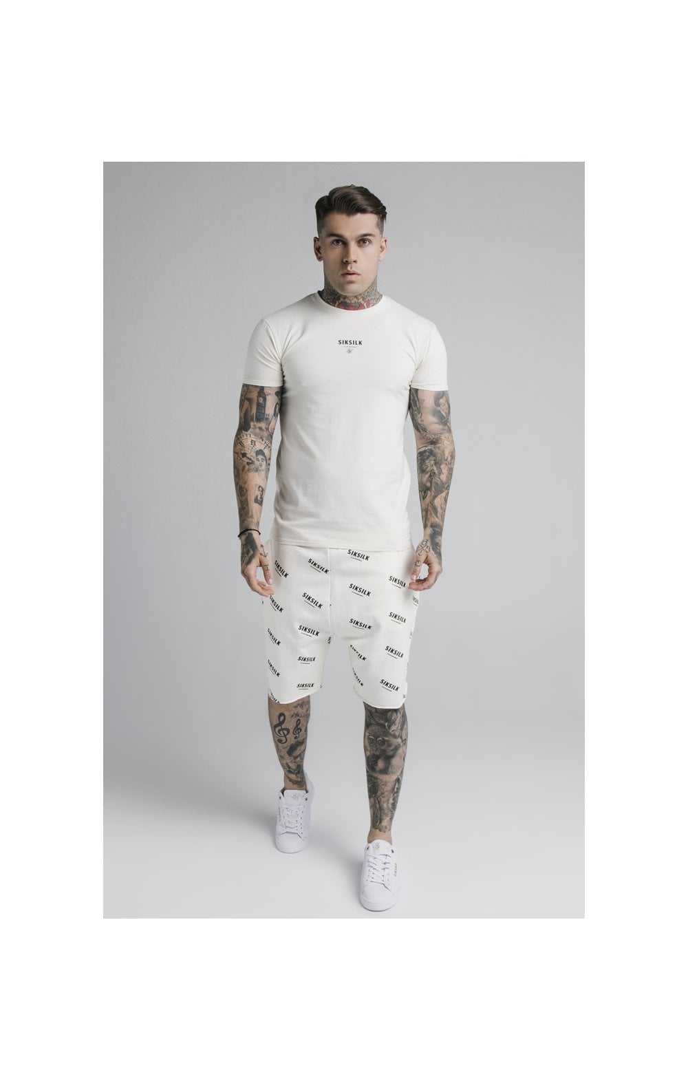 SikSilk Repeat Print Shorts - Off White (3)