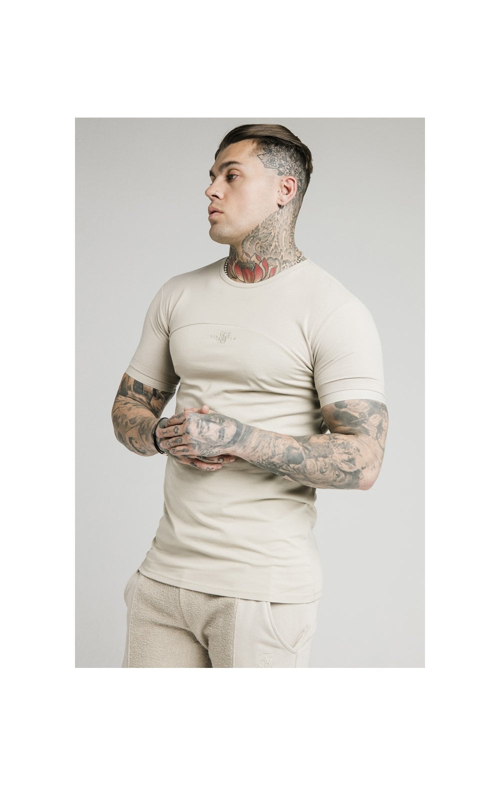 SikSilk Cut & Sew Gym Tee - Stone