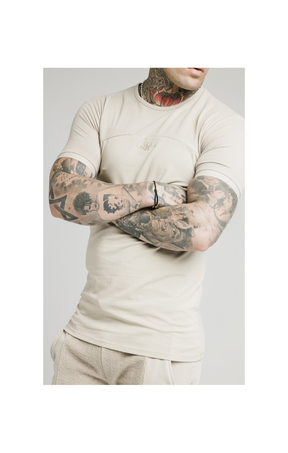 SikSilk Cut & Sew Gym Tee - Stone (1)