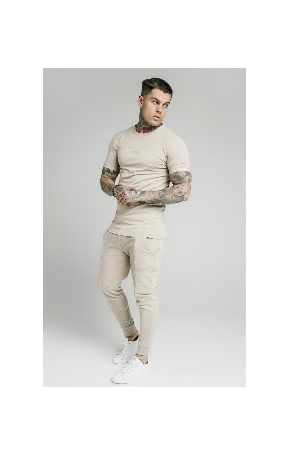 SikSilk Cut & Sew Gym Tee - Stone (3)