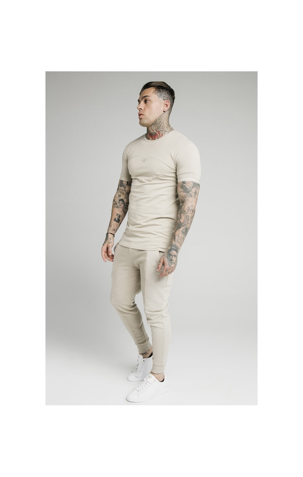 SikSilk Cut & Sew Gym Tee - Stone (4)