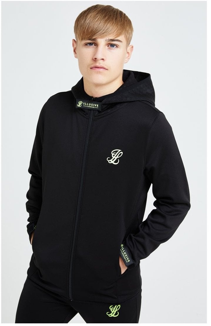 Illusive London Element Agility Zip Through Hoodie - Black & Green