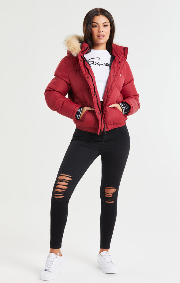 Siksilk fur hood sale padded jacket womens