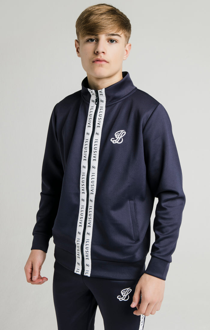 Load image into Gallery viewer, Illusive London Tape Zip Through Hoodie - Navy &amp; White