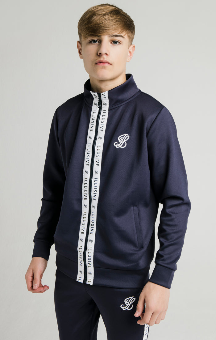 Illusive London Tape Zip Through Hoodie - Navy & White