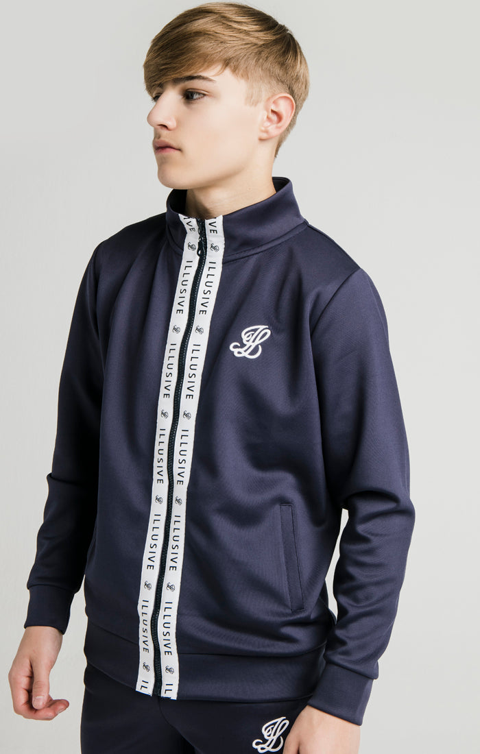 Illusive London Tape Zip Through Hoodie - Navy & White (1)