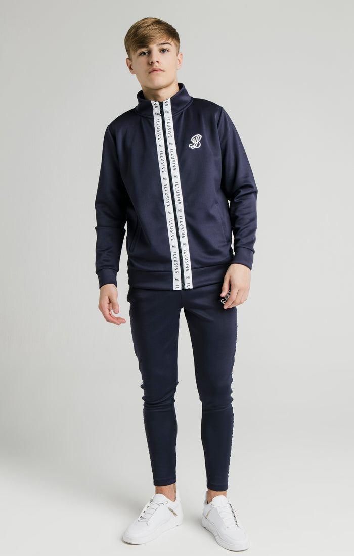 Illusive London Tape Zip Through Hoodie - Navy & White (2)