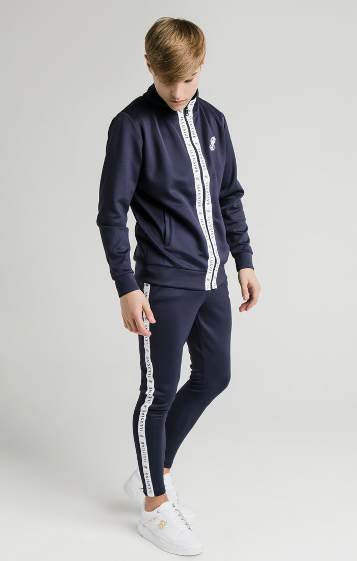Load image into Gallery viewer, Illusive London Tape Zip Through Hoodie - Navy &amp; White (3)