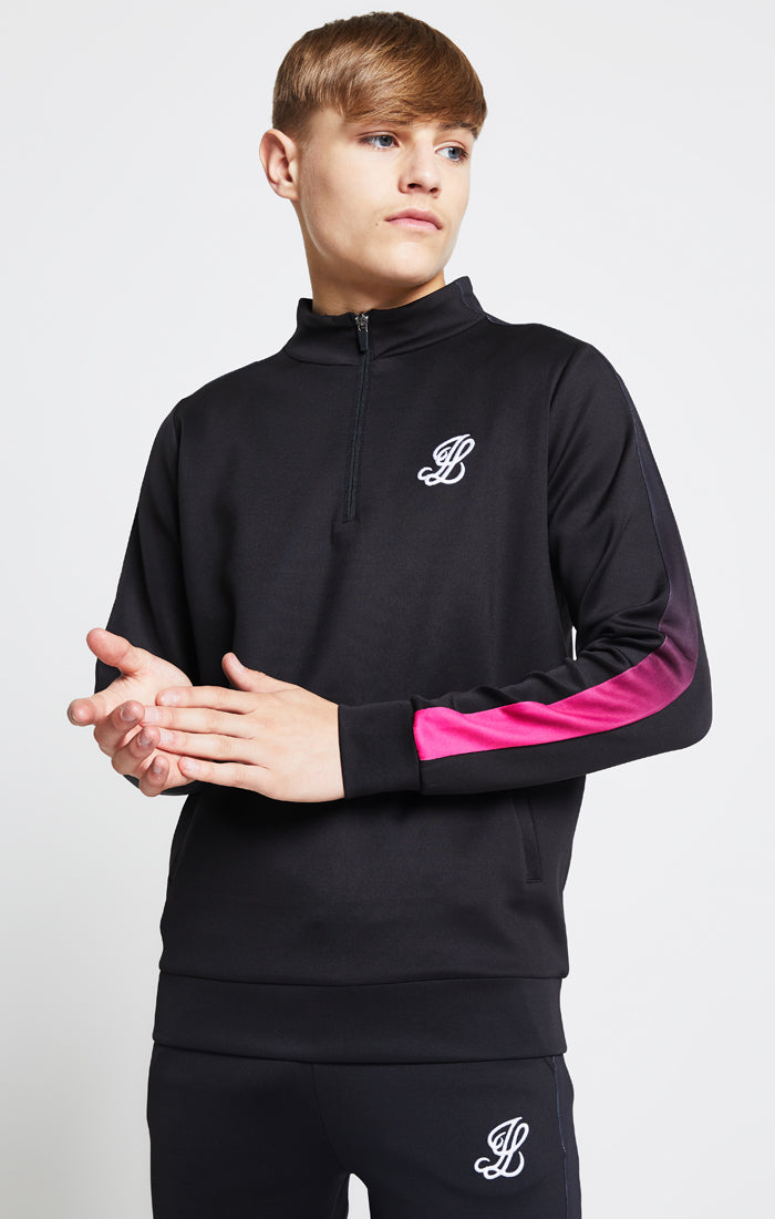 Illusive London Fade Panel 1/4 Zip Hoodie - Black & Pink