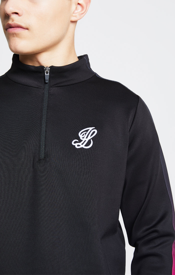 Illusive London Fade Panel 1/4 Zip Hoodie - Black & Pink (1)