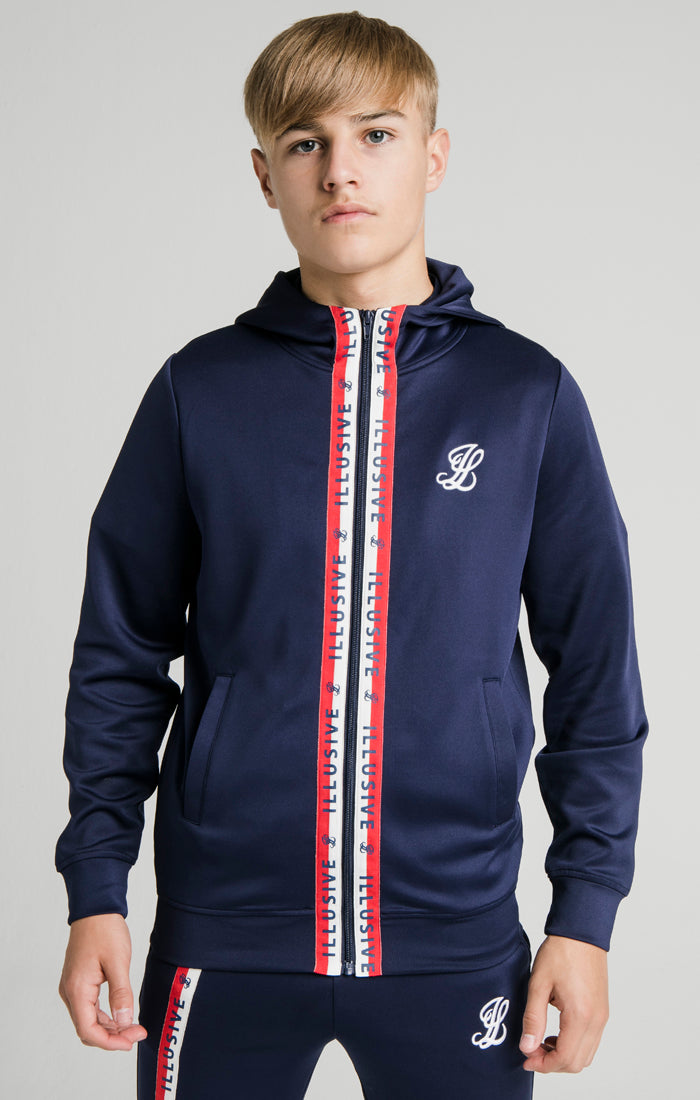 Illusive London Central Tape Zip Through Hoodie - Navy