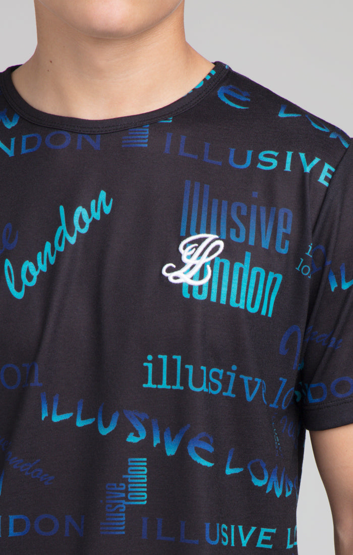 Boys Illusive Black Logo Printed T-Shirt (1)