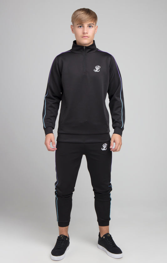 Boys Illusive Black 1/4 Zip Funnel Neck