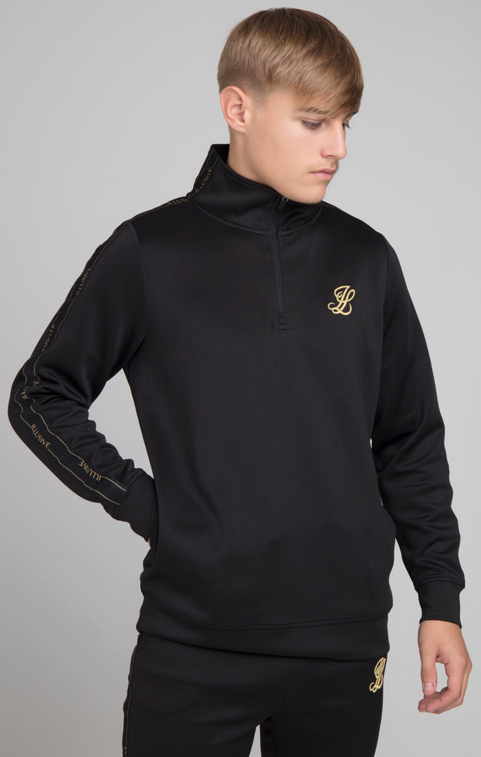 Boys Illusive Black Taped 1/4 Zip Hoodie
