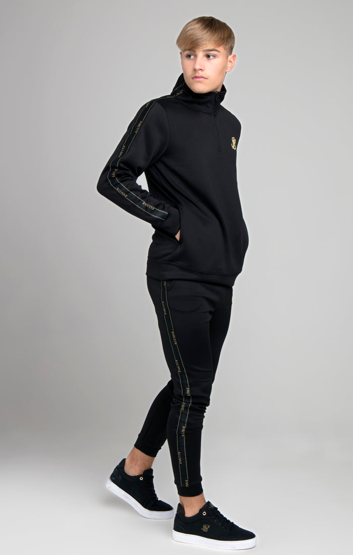 Boys Illusive Black Taped 1/4 Zip Hoodie (1)